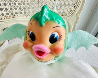 Vintage Rushton Rubber Face Green Fish Plush Toy Doll - ULTRA RARE