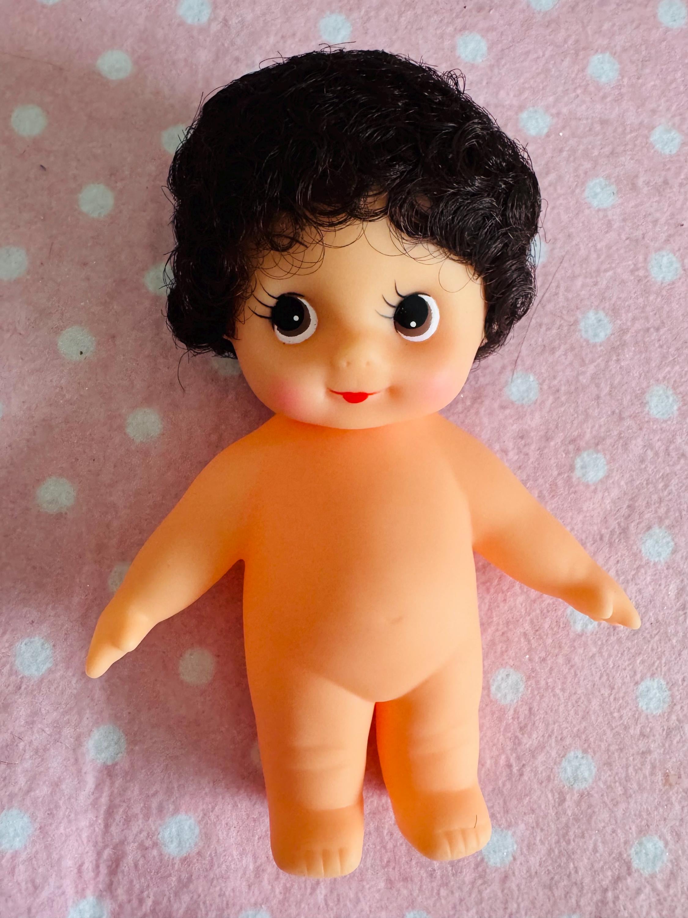 Kitsch Vintage Plastic Kewpie Style Posable Baby Doll With Brown