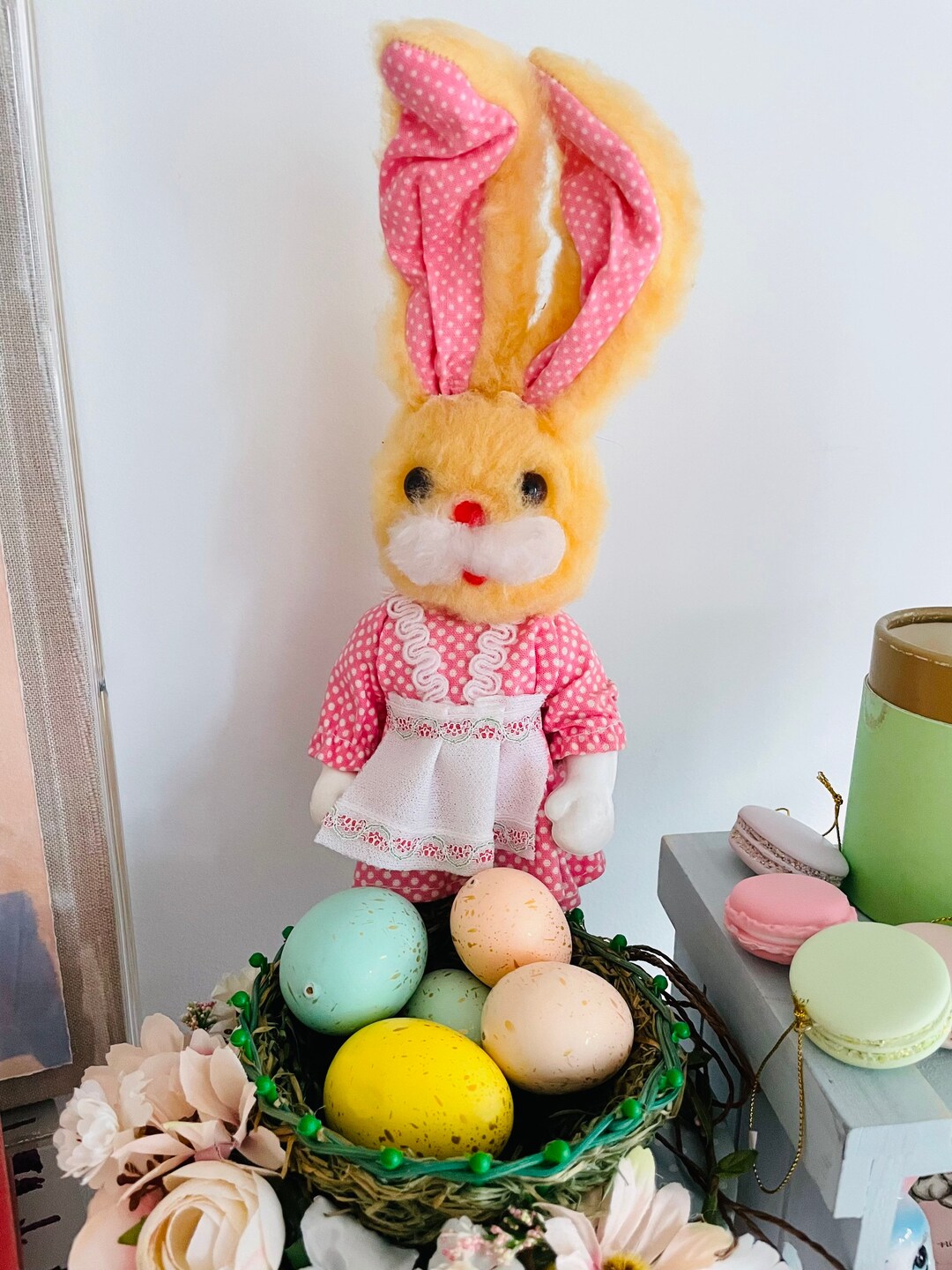 Vintage Kitsch Pink Easter Bunny Candy Container European German Doll ...