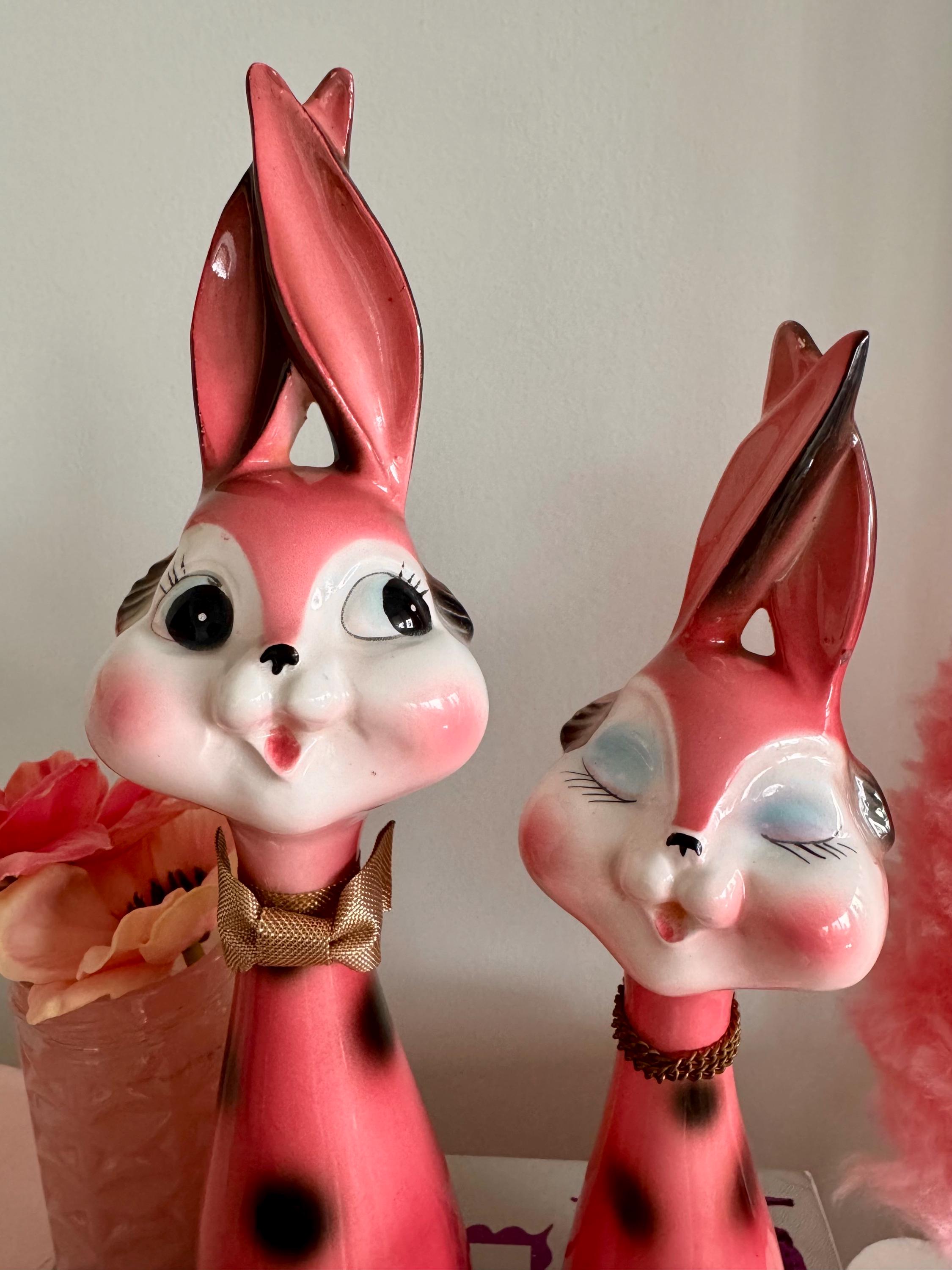 Kitsch Shiny Rabbit Vintage Kitsch RARE Ceramic Large Pair Polka Dot Big Eyed Spring Bunny ...