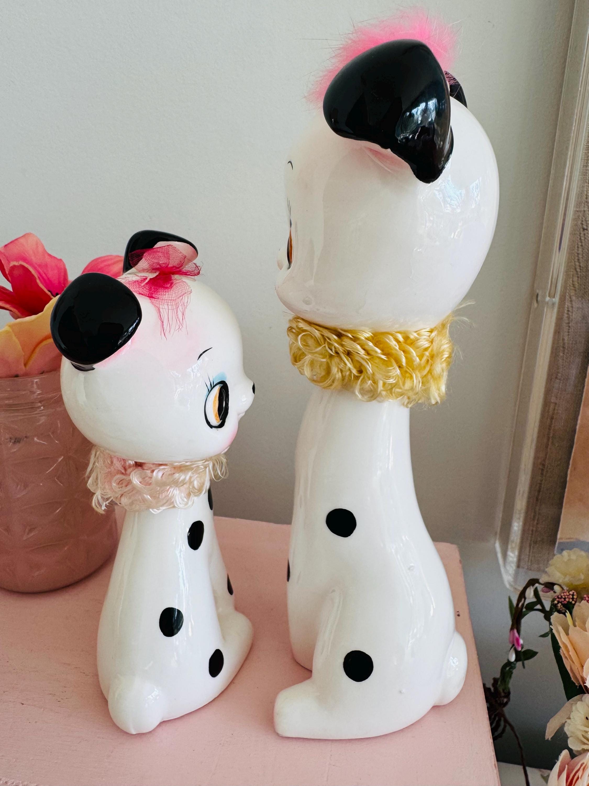 ヴィンテージ キッチュ 日本製 陶器製 大型 水玉模様 子犬 置物 セット