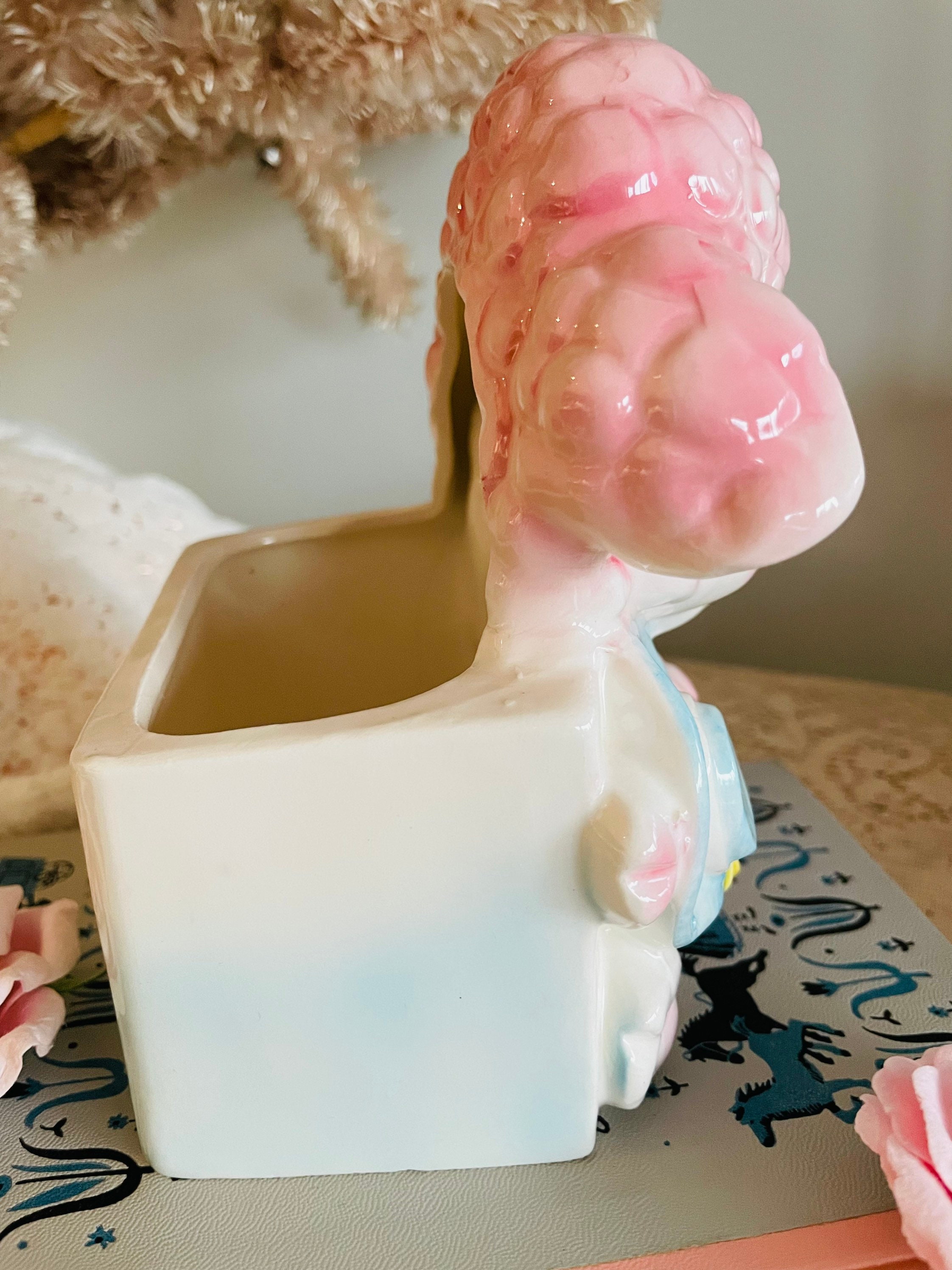 Vintage Kitsch Japan Relpo Rare Ceramic Pink Poodle Lamb