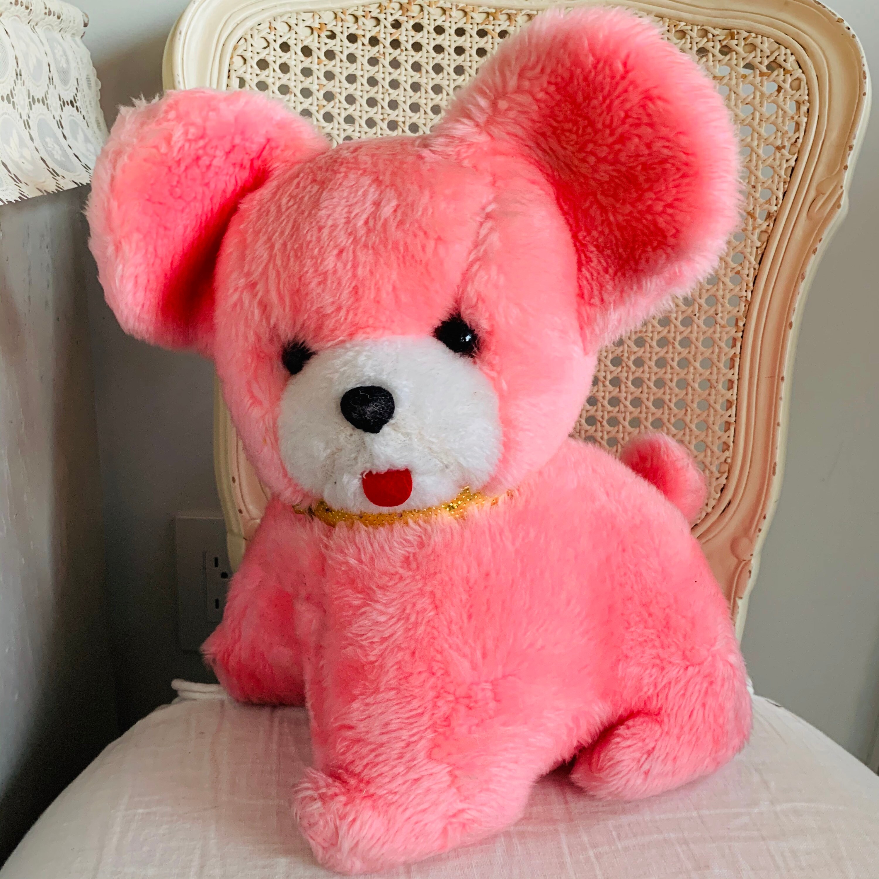Vintage Kitsch Japan Stuffed Large Pink Chubby Teddy Bear Plush