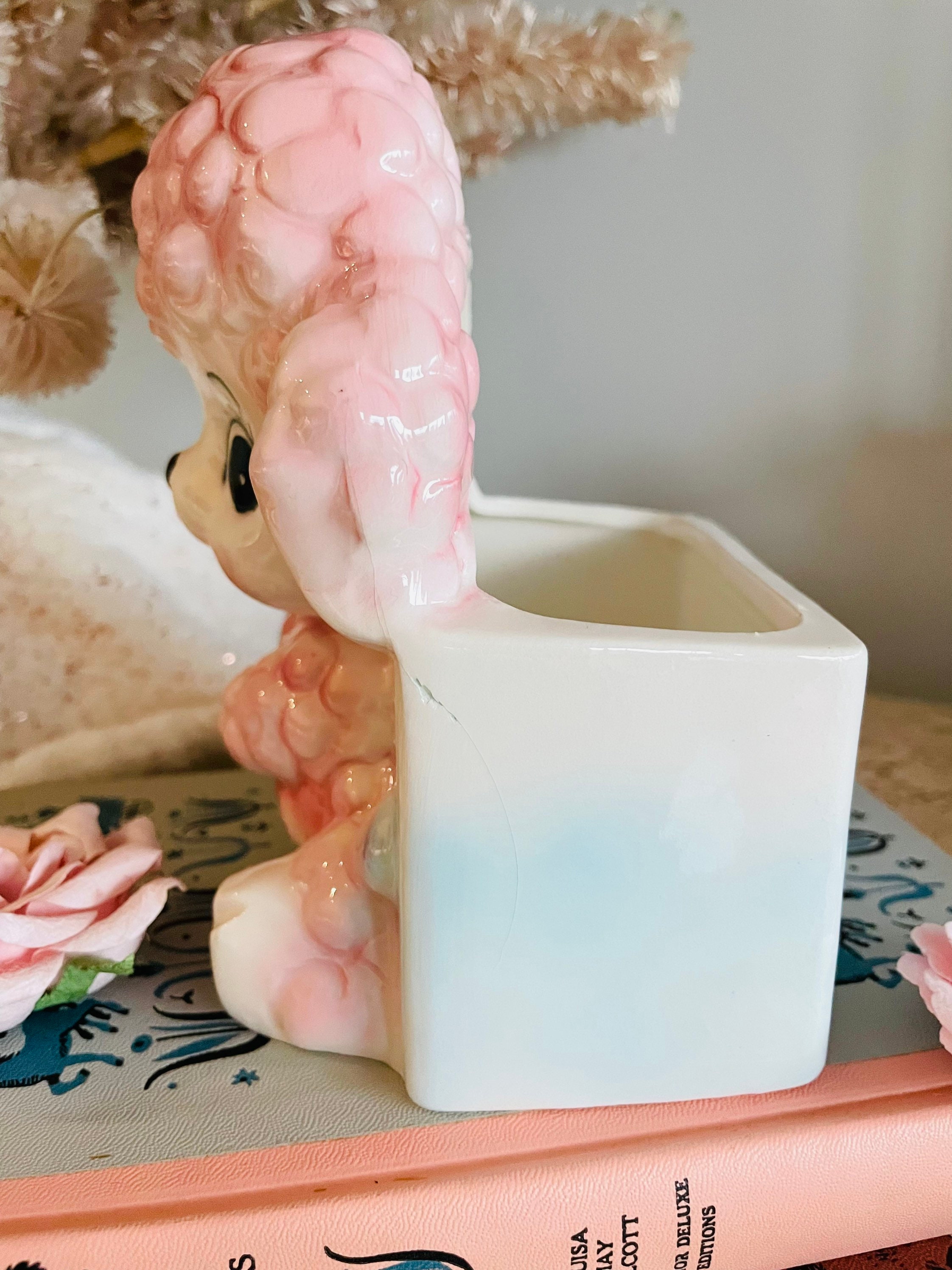 Vintage Kitsch Japan Relpo Rare Ceramic Pink Poodle Lamb