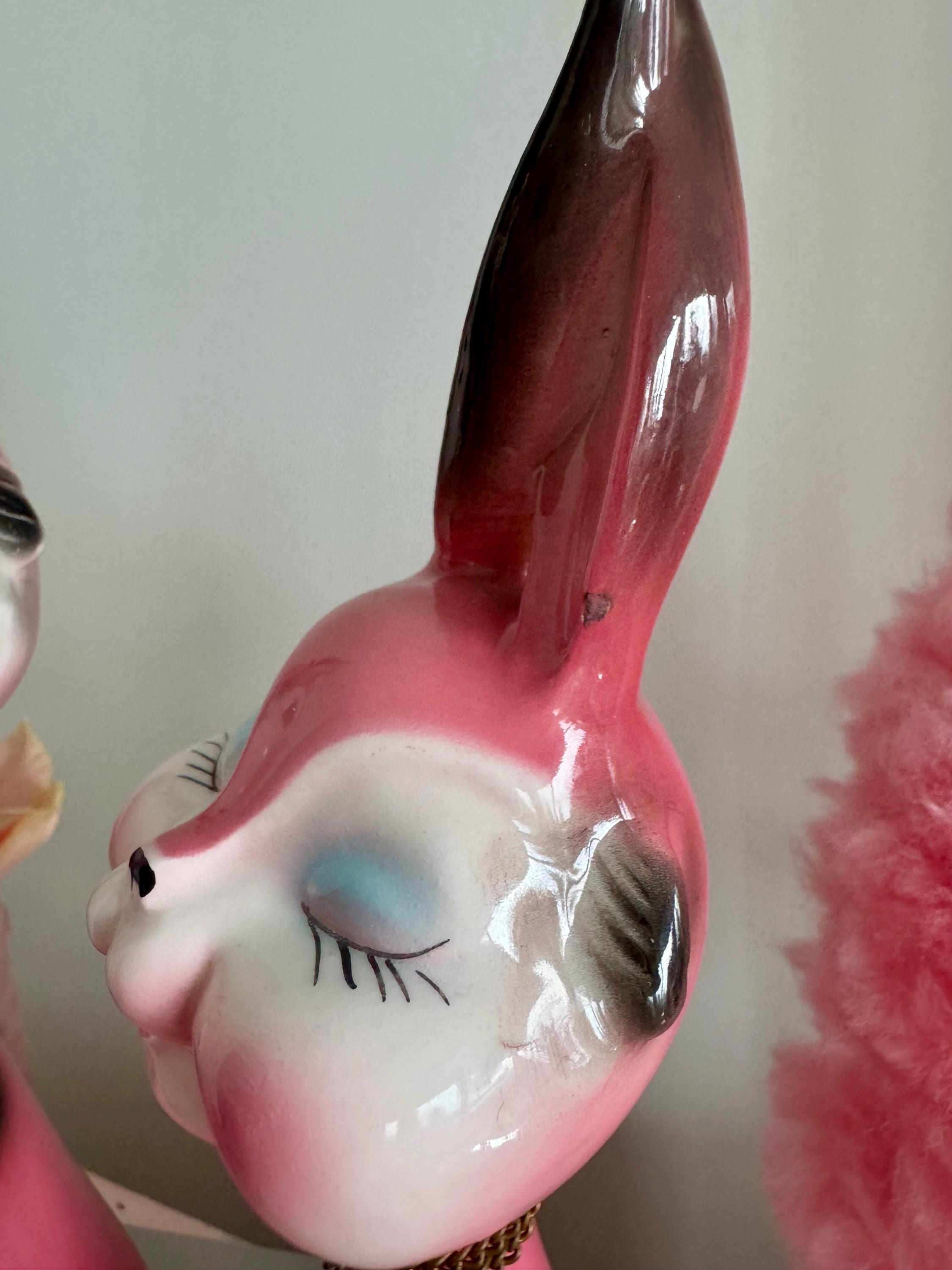 Kitsch Shiny Rabbit Vintage Kitsch RARE Ceramic Large Pair Polka Dot Big Eyed Spring Bunny ...