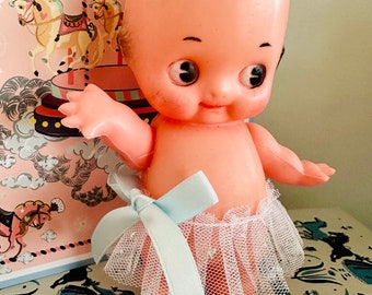 Kitsch Vintage Plastic Kewpie Posable Baby Doll With Sweet Tutu