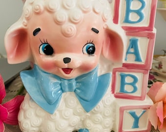 Vintage Rubens Baby Lamb Sheep Nursery Ceramic Planter Vase - Mid Century Japan Kitsch rare