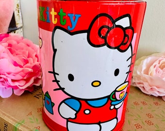 Vintage 1987 Japan Sanrio  Red Hello Kitty Tin Can Money box storage bank   - Rare