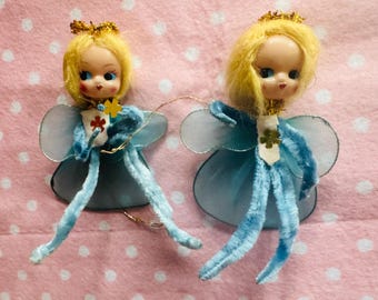 Vintage Japan Chenille Tulle Wings  Pixie Angel Christmas Ornament Decoration - Made in Japan - price is for one