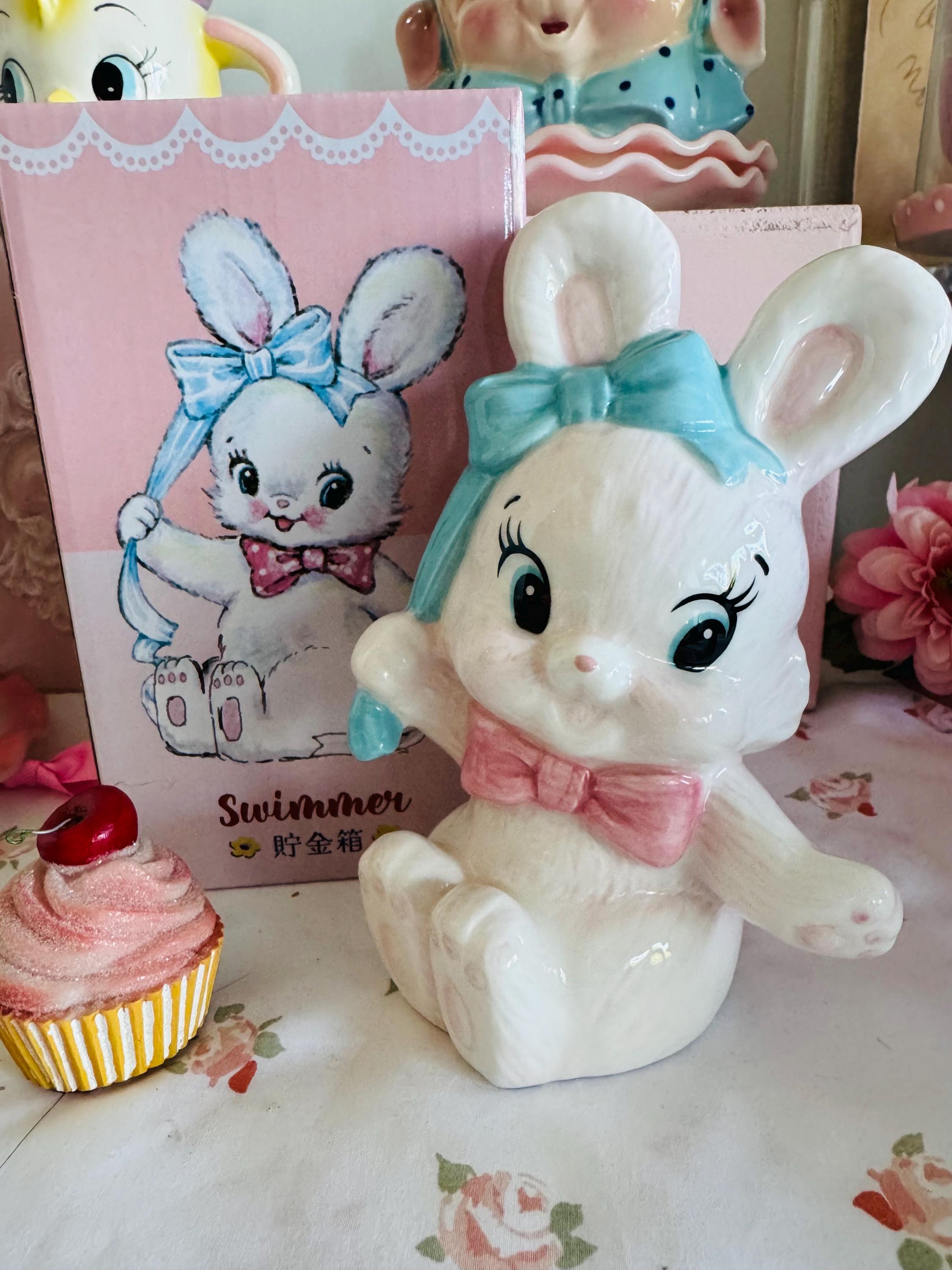 Japan Swimmer Meyercord Kitsch Teddy Bunny Lamb Piggy Bank Set of