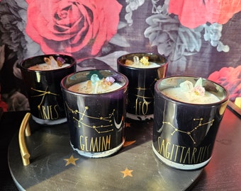 Zodiac candles Leo Gemini Sagittarius Aries Constellation Crystal candles