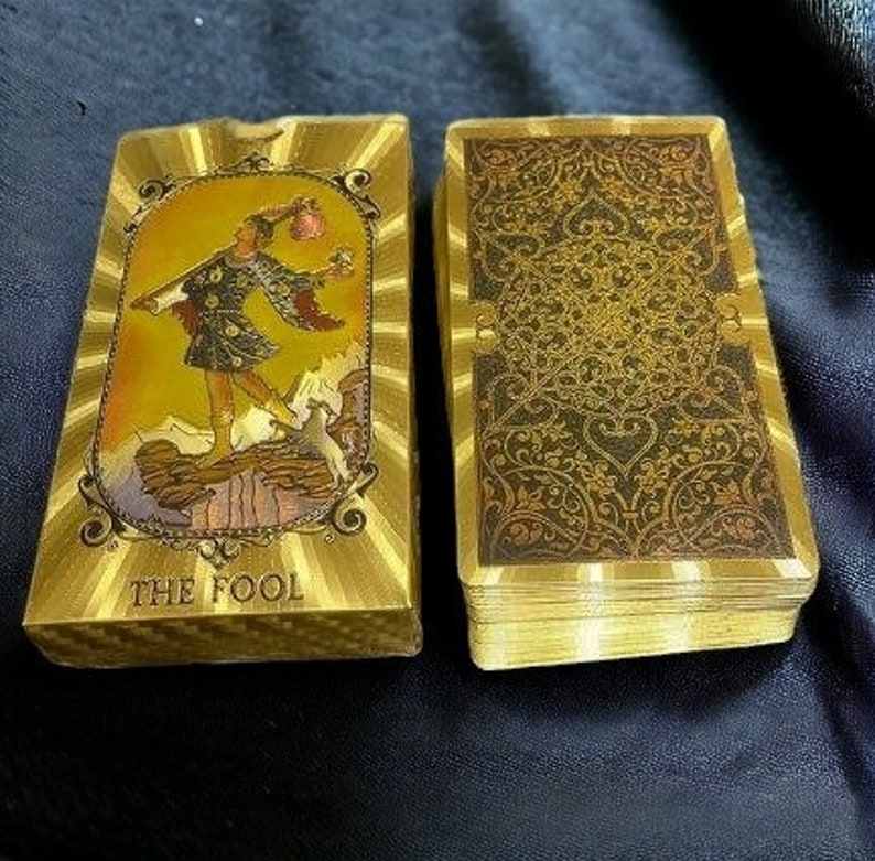 Gold Tarot Deck Fools Rider Waite With Booklet Waterproof and Durable ...