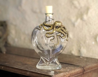 50 cl heart bottle of love octopus, pirate, bottle, steampunk, mermaid, rum, whiskey, flask, flask, octopus, gift