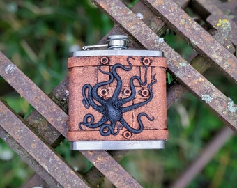 Metallic copper octopus flask, kraken, steampunk, gift, pirate, octopus, goth, LARP, bikers, mermaid, tattoo