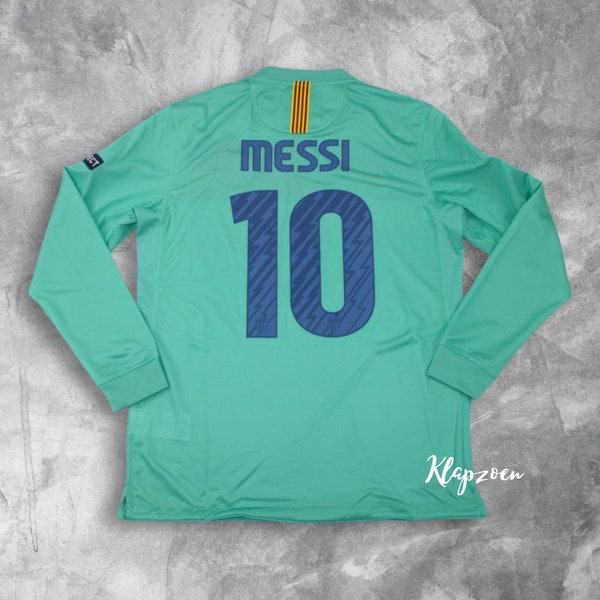 Retro fc barcelona 2010 2011 jersey ucl style shirt away long sleeve messi with world champ fifa patch Gift For Him Gift For Fan