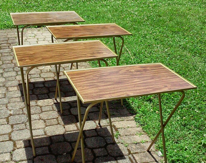Vintage TV Trays Set of Four Mid Century Folding Tables Patio Etsy