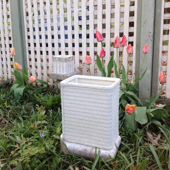 Items similar to Vintage Wicker Bathroom Accessories a Shabby Chic