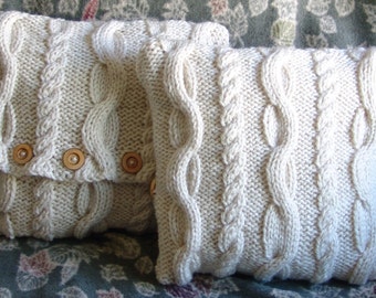 Chunky Celtic Inspired Cable Knit Pillow Cover; 12x12 inches