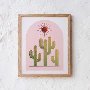 Cactus and Sun Arch Minimalist Contemporary Saguaro 8x10 Art Print image 1