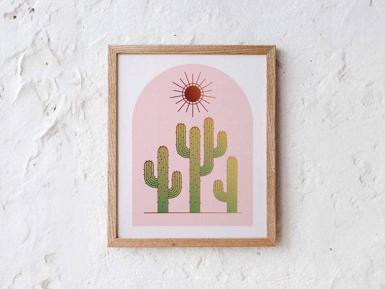 Cactus and Sun Arch Minimalist Contemporary Saguaro 8x10 Art Print image 1