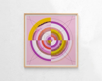 Geometric Collage - Circles - Wood Grain - Abstract - Square - Art Print