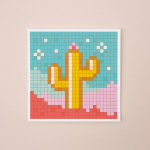 Vibrant Cactus Pixel Art Illustration Arch Square Art Print image 3