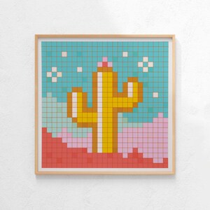 Vibrant Cactus Pixel Art Illustration Arch Square Art Print image 2