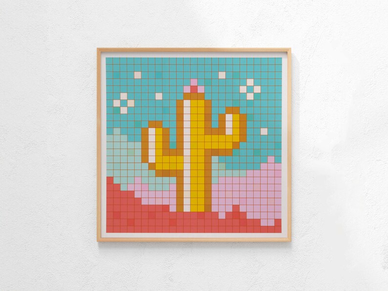 Vibrant Cactus Pixel Art Illustration Arch Square Art Print image 2