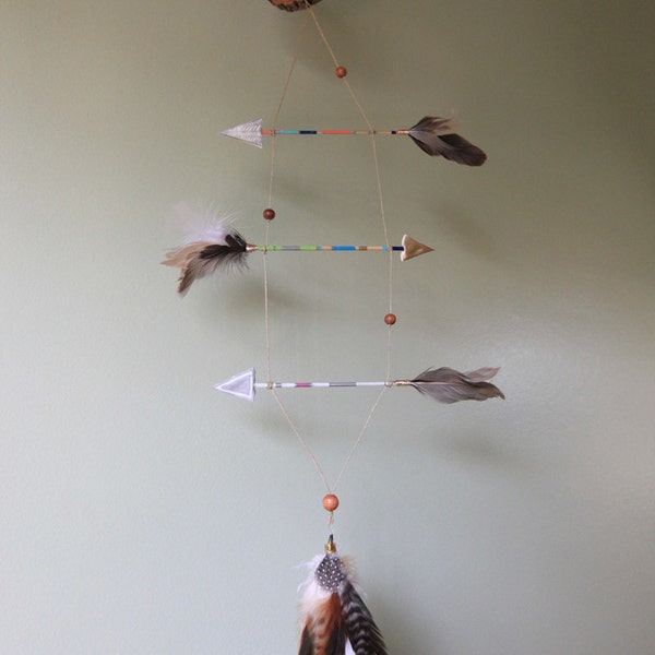 Arrow mobile, feathers, woodland, boho, nursery decor