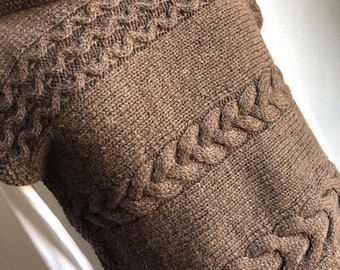 Sweater "tunic" pure natural wool organic brown