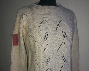 Pull femme 38 40 en pure laine alpaga mohair et soie écru motif ajouré