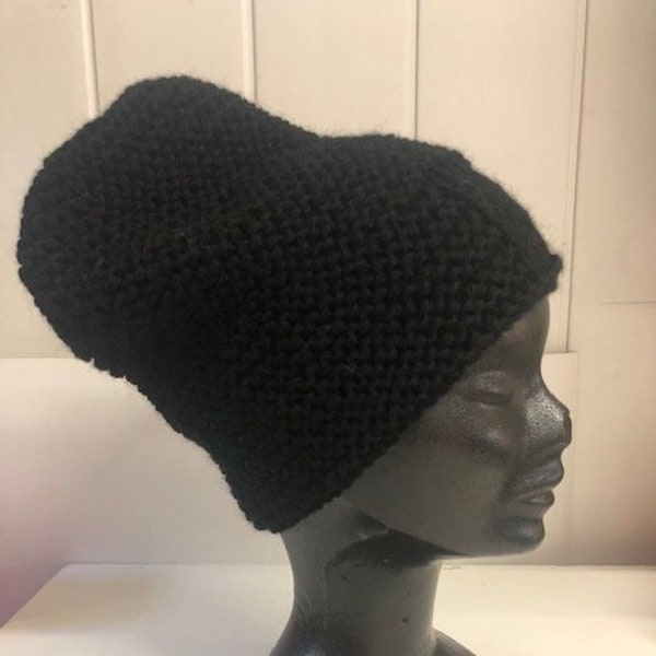 Bonnet unisex pure laine alpaga noir point mousse