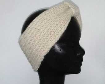 Large bandeau de tête écru  , pure laine pour l'hiver !