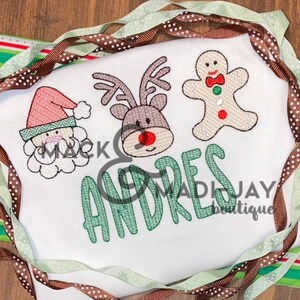 Sketch Friends Santa Reindeer Gingerbread Christmas embroidery shirt