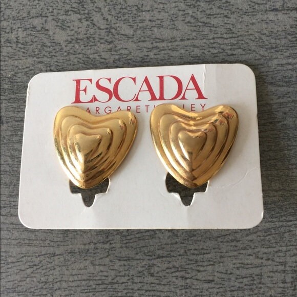 Escada Golden Heart Earrings Signed MARGARETHA LEY Made in France 