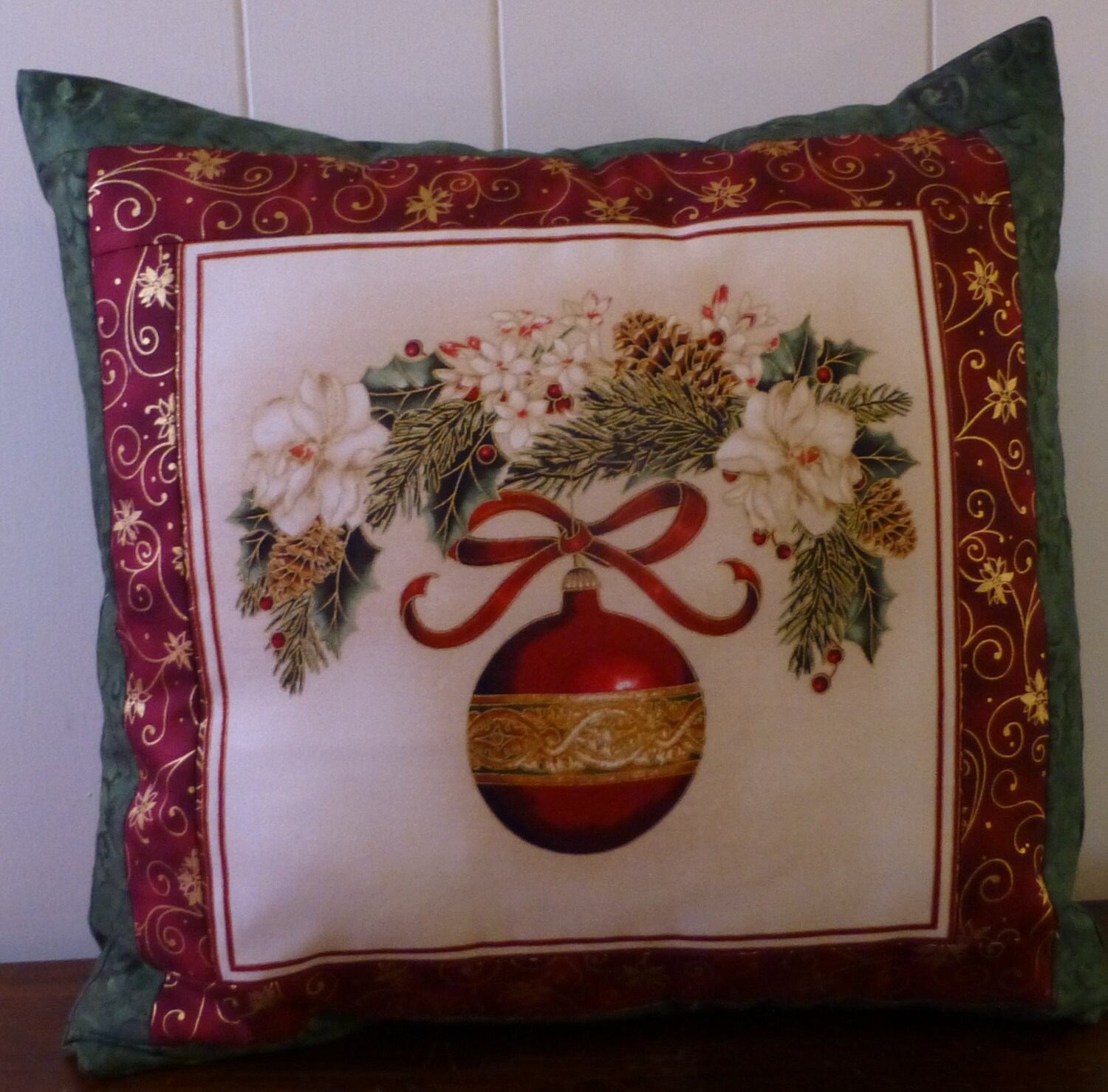 Christmas Decorative Pillow Cover Red and Gold Oranment Etsy