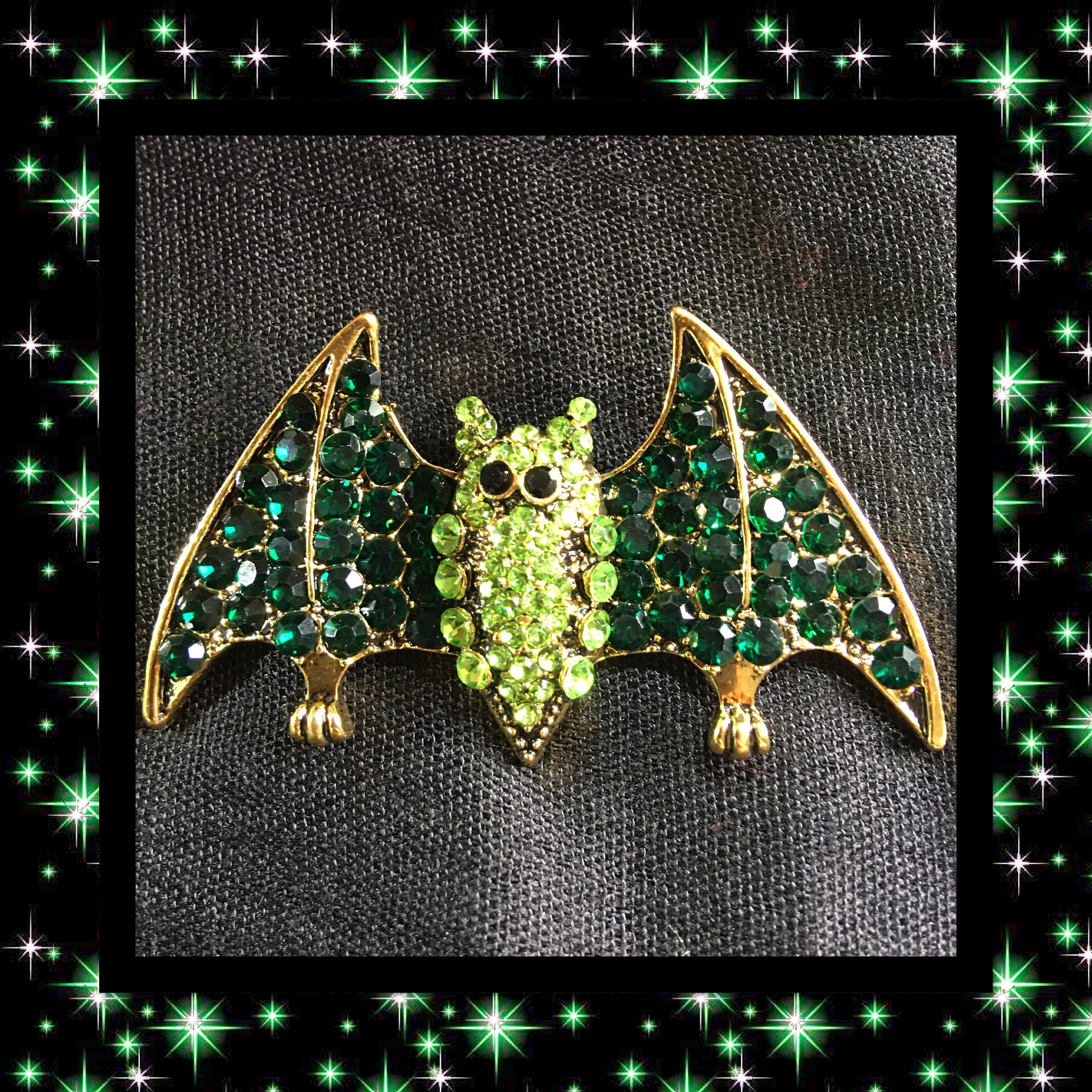 Large Green Sparkle Bat Brooch Etsy