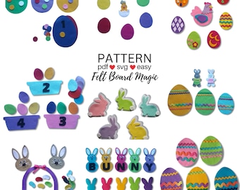 Easter Felt Board Pattern PDF SVG Mega Bundle Digital Download Eggs Rabbits Chicks Bunny Bunnies Flannel Board