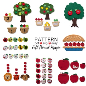 Apple Harvest Super Bundle Felt Board Pattern  Digital Download PDF SVG Flannel Board - Colors - Counting - Size - Colours - Farm - Fall