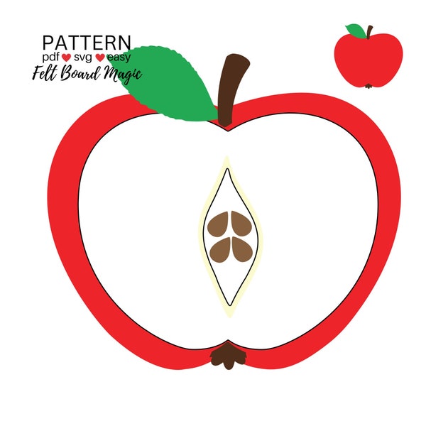 Apple Anatomy Felt Board Set Pattern PDF SVG Cutting Files, Learn about Food, Science Parts of an Apple, Flannel Board