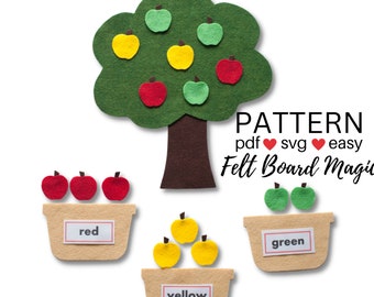 Apple Color Sorting Felt Board Set Pattern PDF SVG Cutting Files Flannel Board - Colours - Apple Tree - Farm - Harvest - Autumn