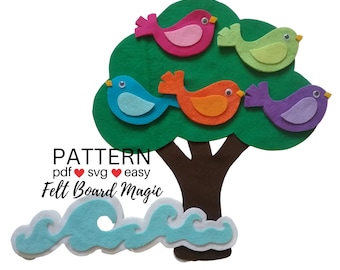 Five Little Birds Felt Board Set Pattern PDF SVG Cutting Files, Flannel Board, Counting Up to 5, Colours, Colors Recognition