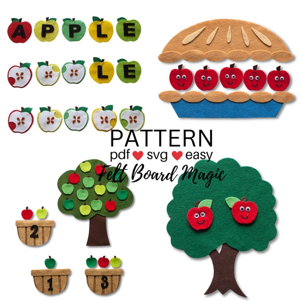 Apple Harvest 2 Felt Set Pattern Bundle PDF, SVG Cutting File Flannel Board Pattern, Colours, Size, Preschool , Library Storytime Resource