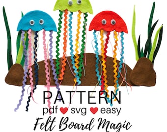 Three Jelly Fish Felt Board Pattern  PDF SVG  Download  Flannel Board Stories Rhyme Song  Counting