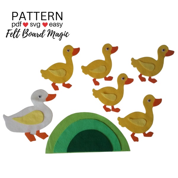 Five Little Ducks Felt Board PDF SVG Pattern  Easy  Farm Animals  No Sew  Preschool Song Quiet Book Counting 5