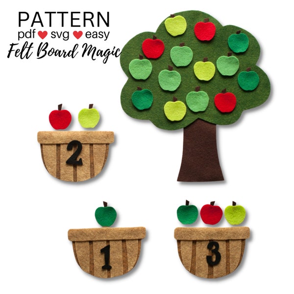 Apple Counting Felt Story Board PDF SVG Pattern,  Educational Learning Activity, Flannel Board Apple Harvest Fall Farm Set