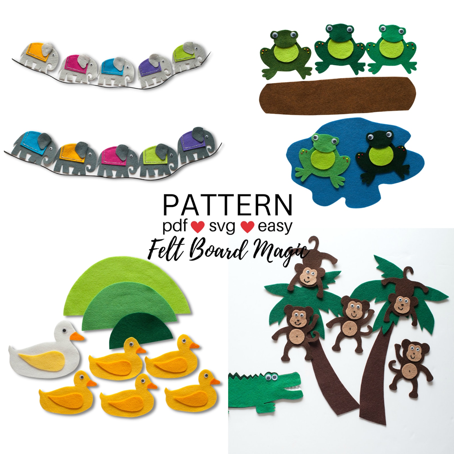 Classic Animal Counting Rhymes and Songs Felt Pattern Bundle, PDF SVG ...