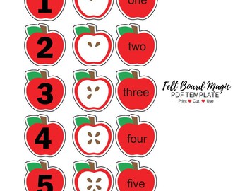 Apple Seed Counting PDF Template Print Cut Use Felt Board Set Counting Numbers Puppets