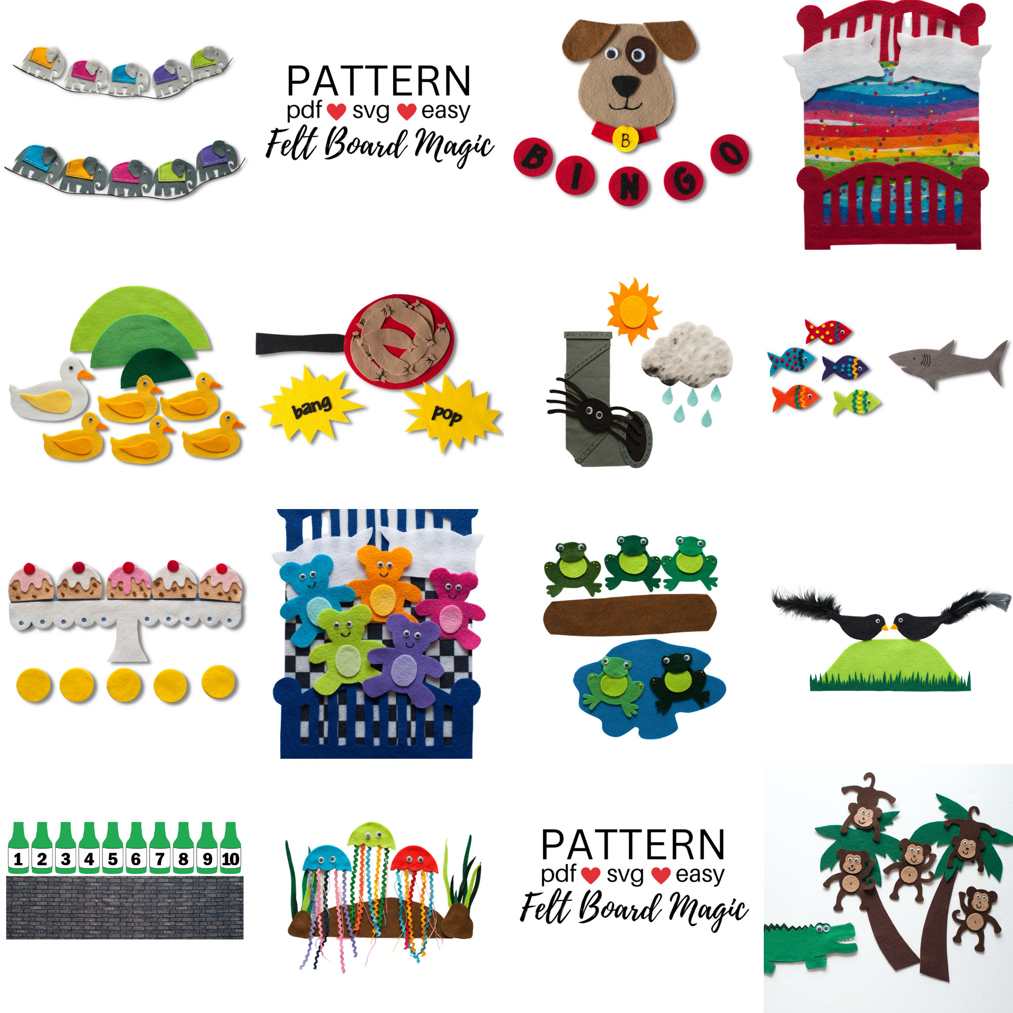 Felt Board Patterns, Felt Board Songs, Flannel Board Patterns, Felt Story  Set, Flannel Board Templates, Felt Stories, PDF SVG 