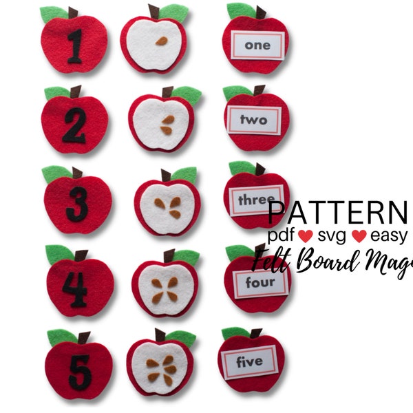 Apple Seed Counting PDF SVG Cutting File Pattern Felt Board Set Counting Numbers Apples